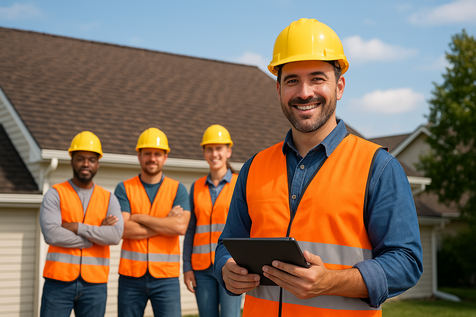 Будівельники перед новим дахом